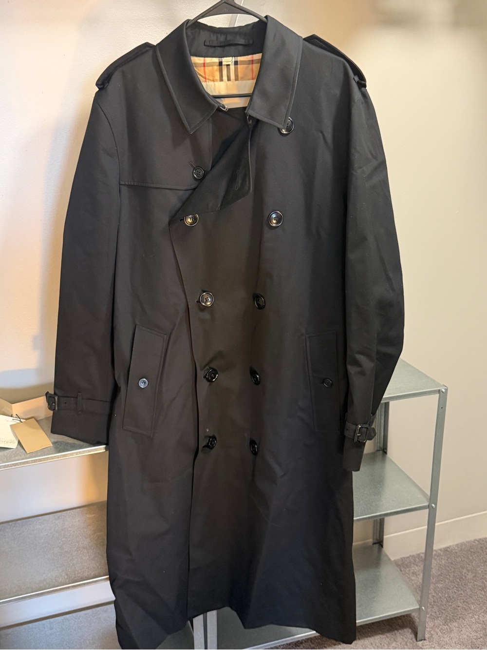 Burberry Black Double-Breasted Trench Coat with Classic Check Lining